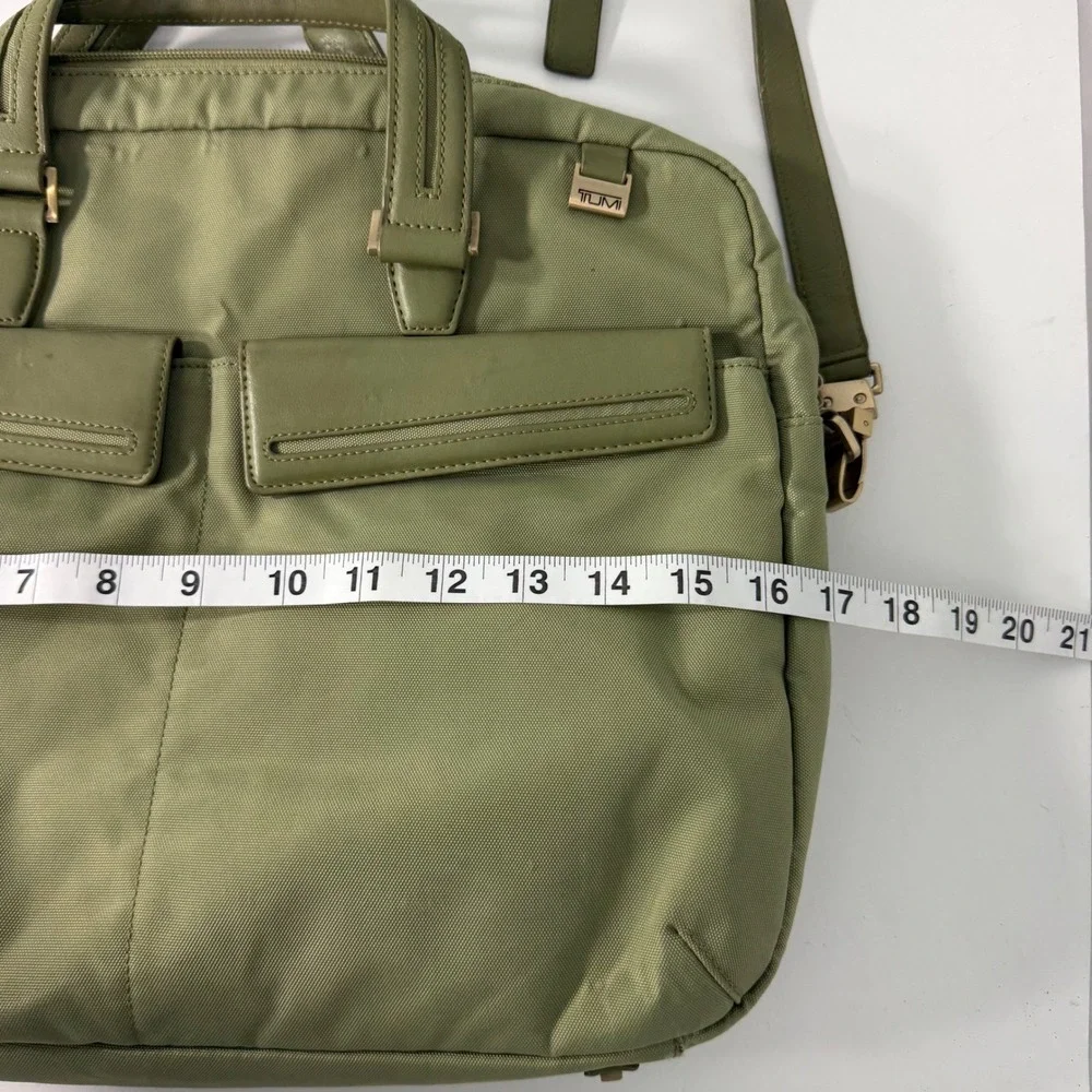 Tumi Olive Green Nylon Laptop Briefcase Messenger Bag Gold Hardware